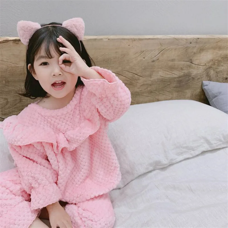Зимний детский пижамный комплект, теплая одежда для сна для девочек, Осенняя детская пижама принцессы с оборками и длинными рукавами для девочек 1, 2, 3, 4, 5, 6, 7 лет