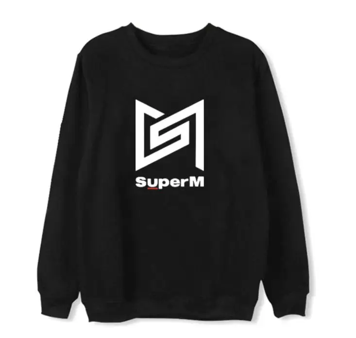 Kpop superM все названия членов/логотип пуловер с принтом и круглым вырезом толстовки унисекс флис/Тонкий Свободный свитшот