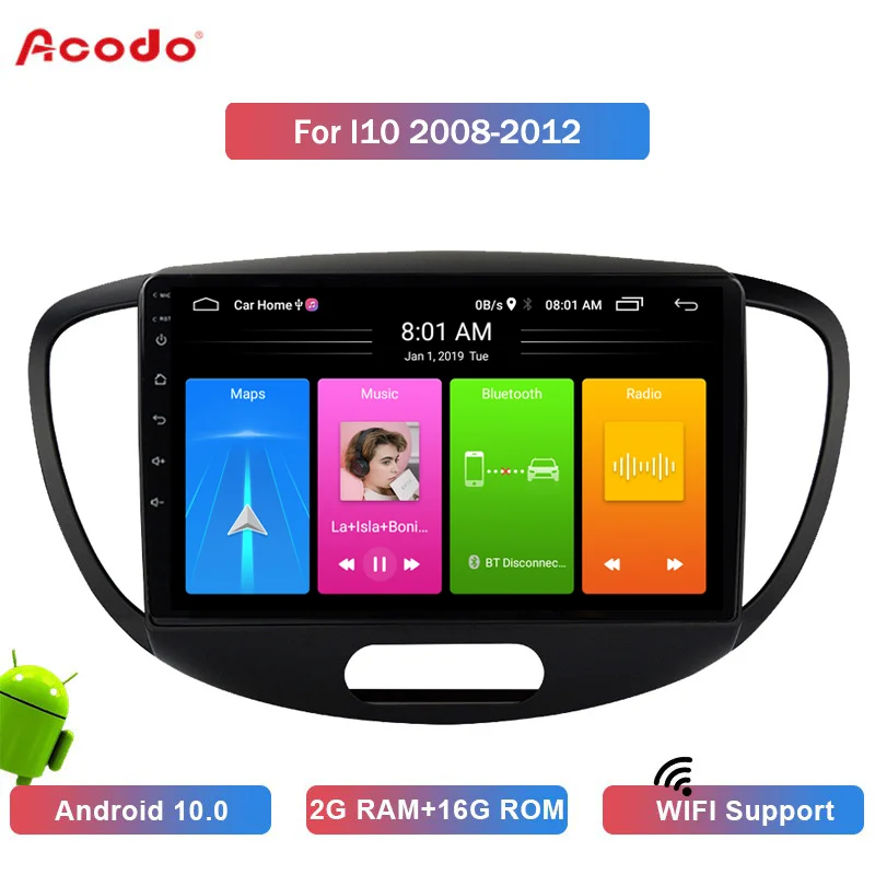 

ACODO 2G RAM 16G ROM Android 10.0 Car Radio Multimedia Player For Hyundai I10 2008-2012 Navigation GPS 2 Din