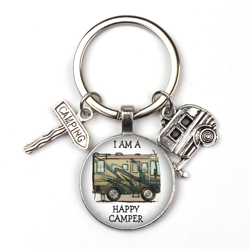 9 Счастливый Отдых милые туристический автомобиль я лагерь camper ключ дорожный знак брелок со стеклянным кабошоном путешественник цепочка для ключей «богиня»; - Цвет: 9