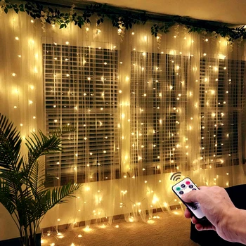 

3x3 meters USB curtain light 8 mode 300 LED party garden room decoration remote control wall light