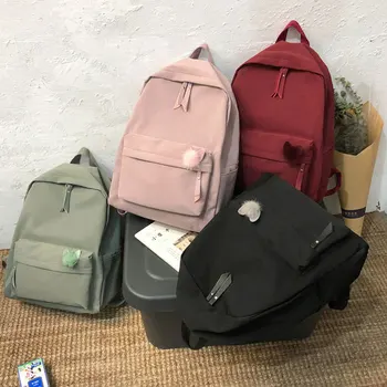 

Harajuku New Solid School Students Book Bag Large Capacity Double Shoulder Pack Waterproof Nylon Kawaii Backpack Cartoon Handbag