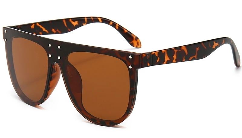 Розовые зеркальные негабаритные солнцезащитные очки для женщин с заклепками, трендовые солнцезащитные очки с плоским верхом, мужские Модные брендовые дизайнерские Квадратные Солнцезащитные очки - Цвет линз: C3 leopard