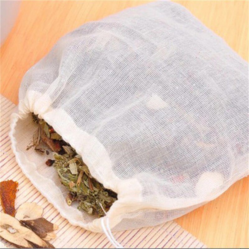 10 шт./компл. хлопчатобумажный комплект одежды из муслина шнурок многоразовые сумки для мыла травяной чай