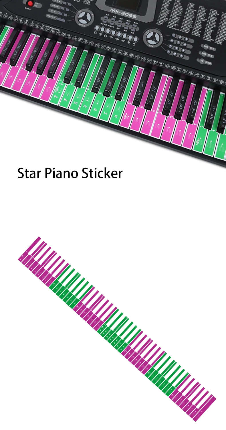 88keys piano stickers Assist novice beginners to learn piano tools Can be used repeatedly Rectangular piano key note sticker