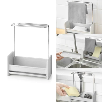 

Multifunction Kitchen Sponge Holder Sink Caddy Cleaning Brush Soap Organizer Rack Towel Bar Drain Tray Towel Hanging Drying Rack