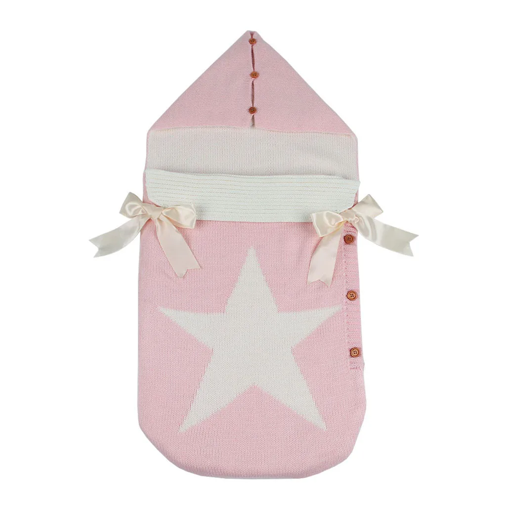 Детские спальные мешки для новорожденных девочек кокон милый пятизвездочный вязаный Infantil пеленка для Новорожденных Обертывание От 0 до 6 месяцев для мальчиков разряд конверт - Цвет: Pink
