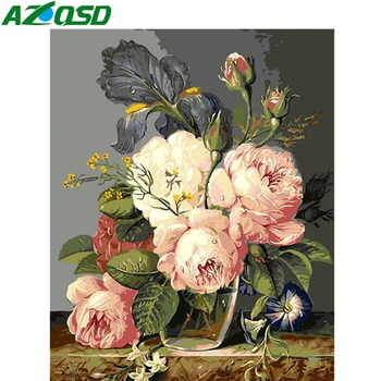 

AZQSD Oil Painting By Numbers Flower HandPainted 40x50cm Paint By Numbers For Adults Floral Unframed Decoration Gift