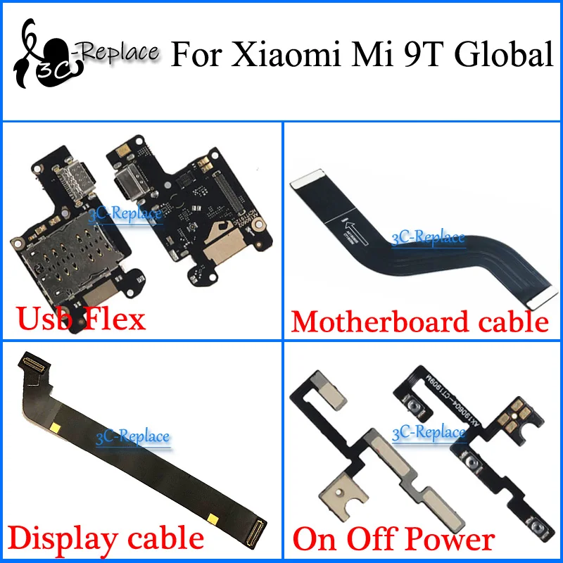 Для Xiaomi mi 9T Global Usb Flex display cable кабель для материнской платы громкий динамик вкл. Выкл. Питания объемный кабель mi crophone Flex cable