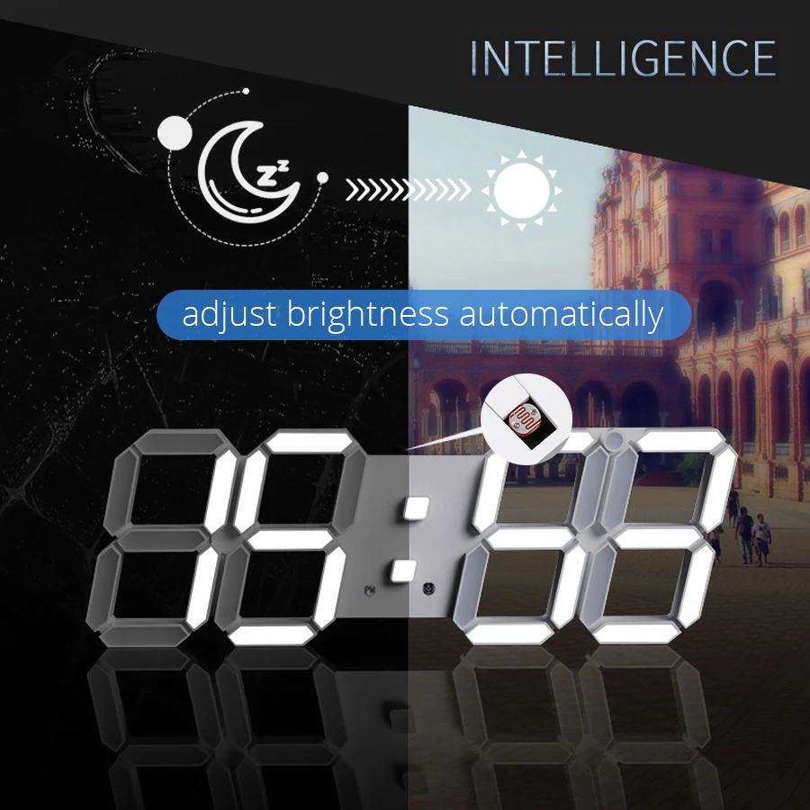 39 см большой светодиодный настенные часы Современные 3D цифровые будильники настольный ночник настенные часы 24 или 12 часов для дома, кухни, офиса