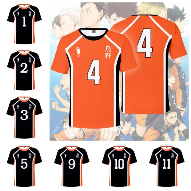 3D Аниме Haikyuu Cosplay Костюм Хината Shoyo футболка школьной волейбольной команды (Karasuno