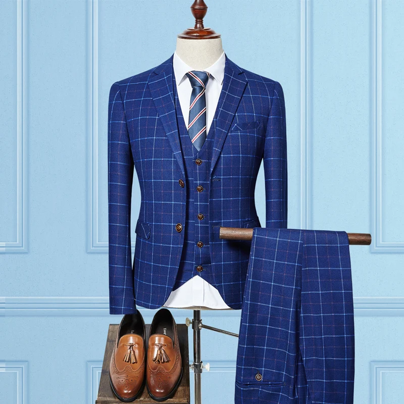 2018 mannen Pak Past, Hoge Kwaliteit Bruidegom Jurk, engeland Plaid Leisure plus Size Slanke 3 stuk Suits Jas + broek + vest 2018 mannen Pak Past, Hoge Kwaliteit Bruidegom Jurk, engeland Plaid Leisure plus Size Slanke 3 stuk Suits Jas + broek + vest