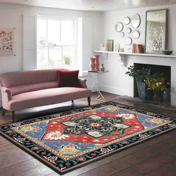 

European Style Retro Red Blue Geometric Flower Persian Ethnic Style Living Room Bedroom Bedside Carpet Floor Mat Customization