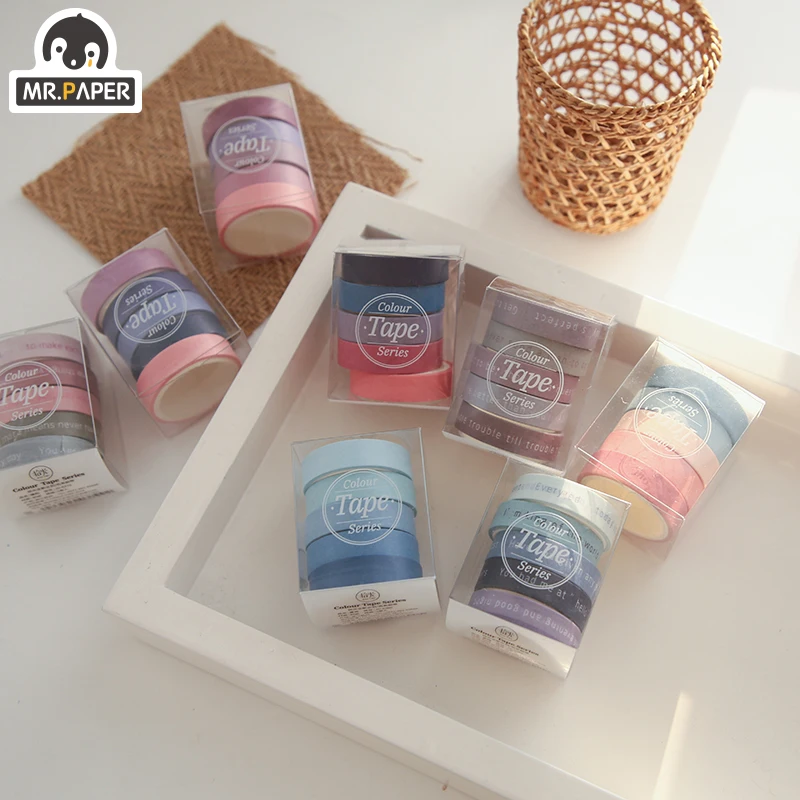 Mr.Paper 5 Pcs/box 8 Designs Colour Tape Series Ins Style Scrapbook Washi Hand Account DIY Decoration Stickers Materials | Канцтовары