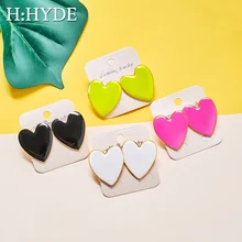 H: Хайд, черные, белые, розовые, желтые серьги-гвоздики в форме сердца для женщин, минималистичные корейские модные эмалированные серьги в форме сердца