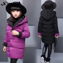 Осенне-зимние куртки для девочек; Двусторонняя одежда для детей; хлопковые длинные куртки; модная одежда с капюшоном для девочек; пальто; детские парки для малышей