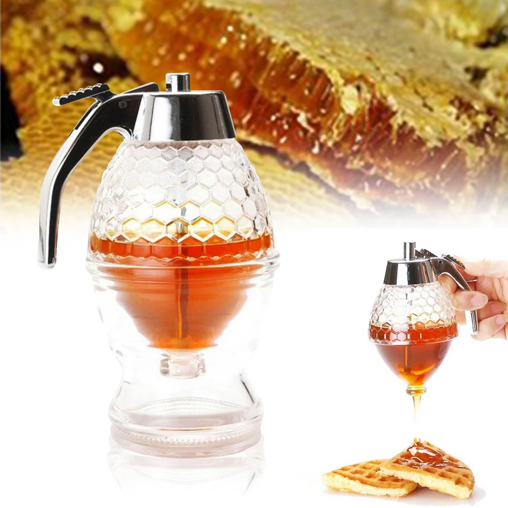 Elegant Crystal Honey Dispenser And Warmer Set Honey Syrup Bee Pot Jar