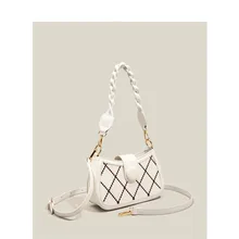 

Dave&Di England Office Lady Leather Rhombus Plaid Simple FashionBags Women Messenger Bag Armpit Bag Single Shoulder Women's Bag