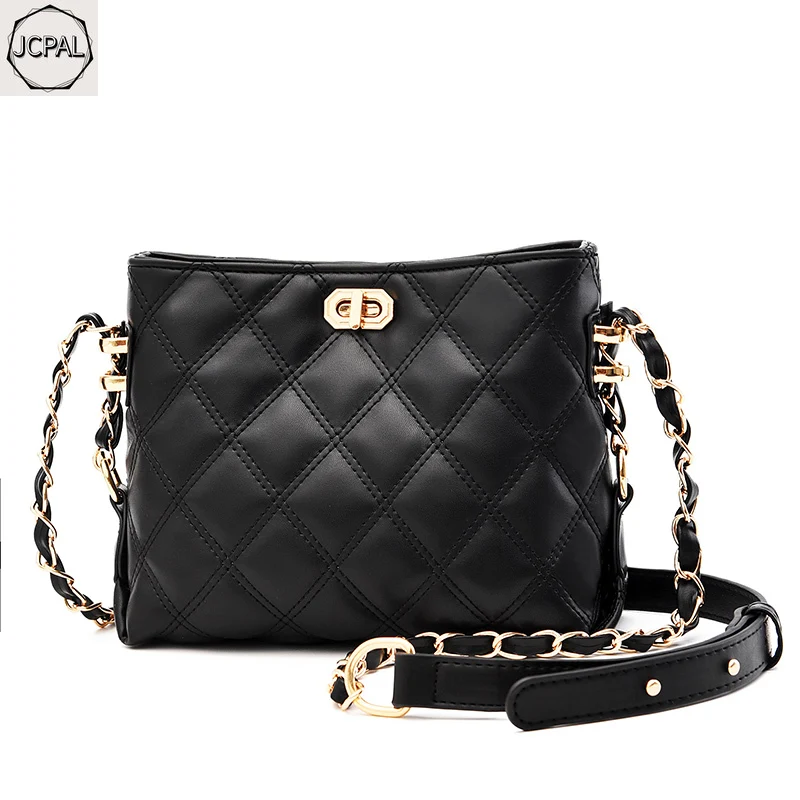 

Ins female bag 2019 new women's bag fashion PU leather Korean version of the shoulder slung chain Diamond Lattice bag