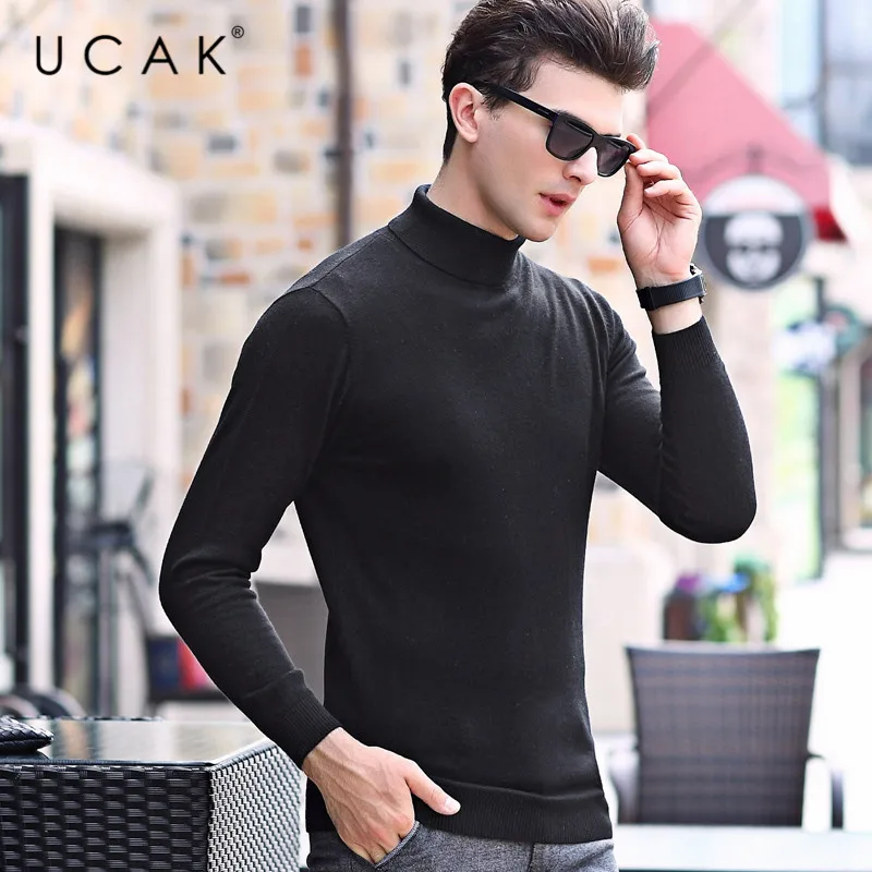Best Price UCAK Brand Pure Merino Wool Turtleneck Solid Casual 2020 New Arrival Fashion Trend Pull Homme Warm Pullover Sweaters Men U3165