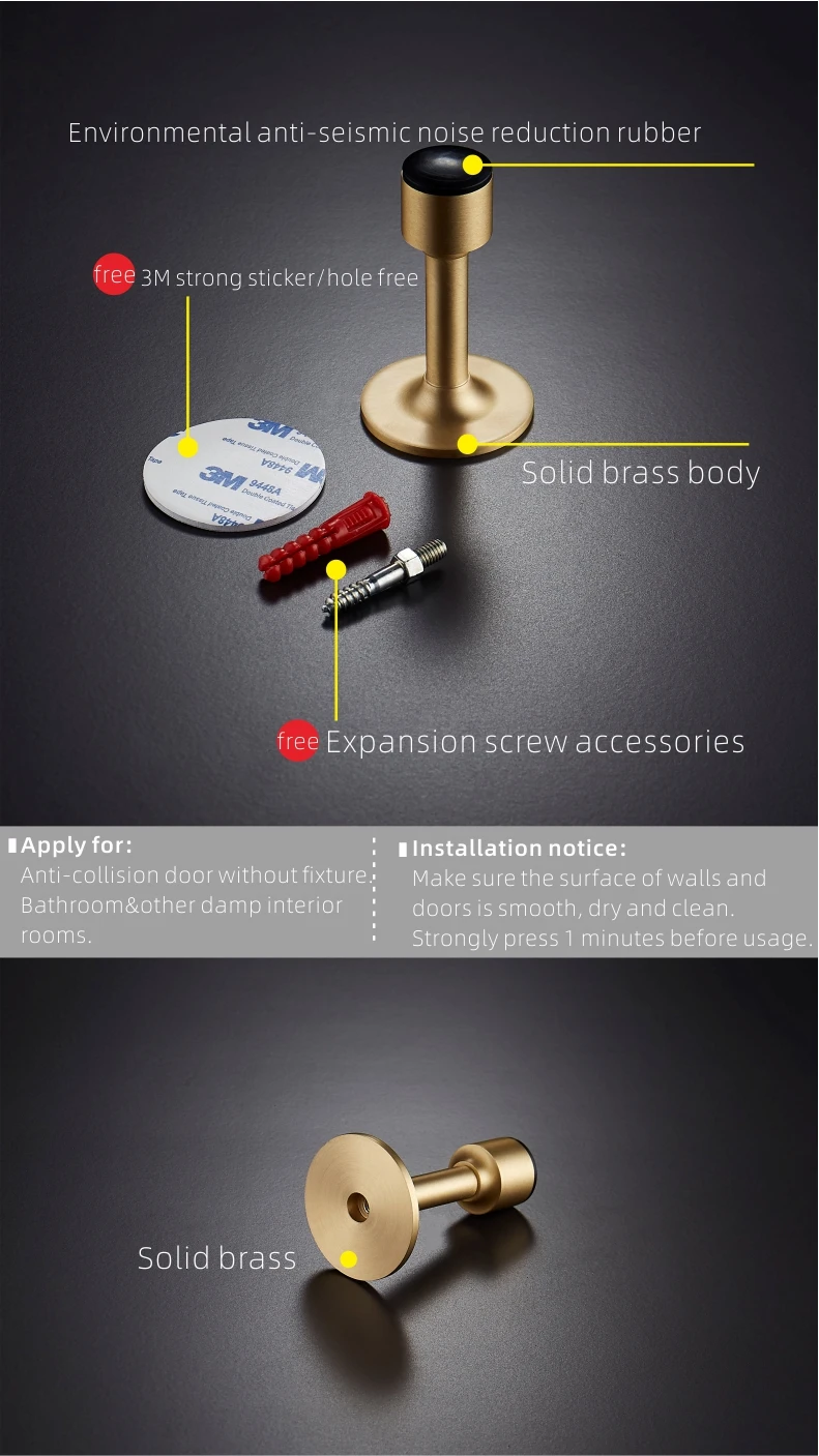 Dooroom латунные дверные стопоры отверстие свободный дверной ограничитель для ванной сверхмощный пол настенное крепление бампер Немагнитный дверной держатель