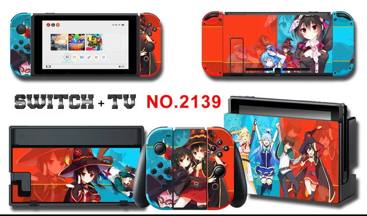 1set New Cute Anime Full Body Sticker for NS Switch Protective Cover Skin Colorful Art for Game Console Joy-Con Controller Decor