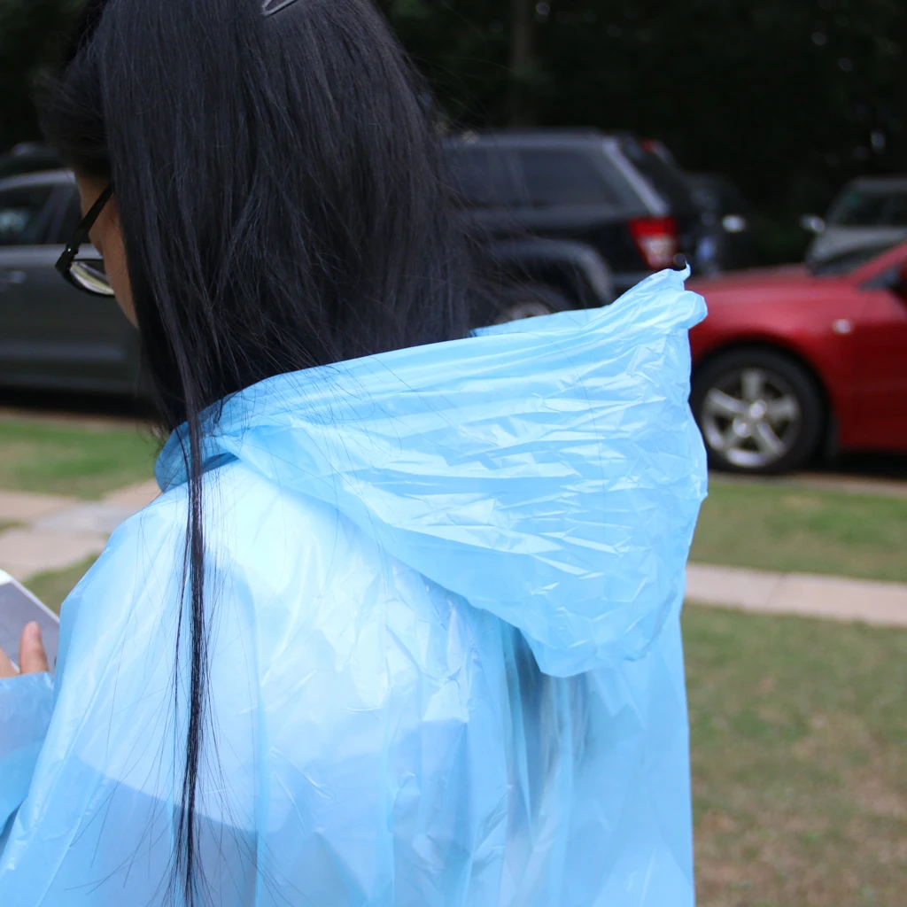 Unisex Disposable Rain Poncho Raincoat Cover Camping Hiking Outdoor Blue