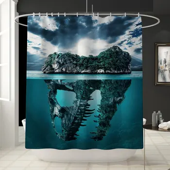 

Modern Shower Curtains Waterproof Fabric Isolated Island Pattern Bath Curtains for Bathroom Bathtub Bathing Cover 12 Hooks DW056