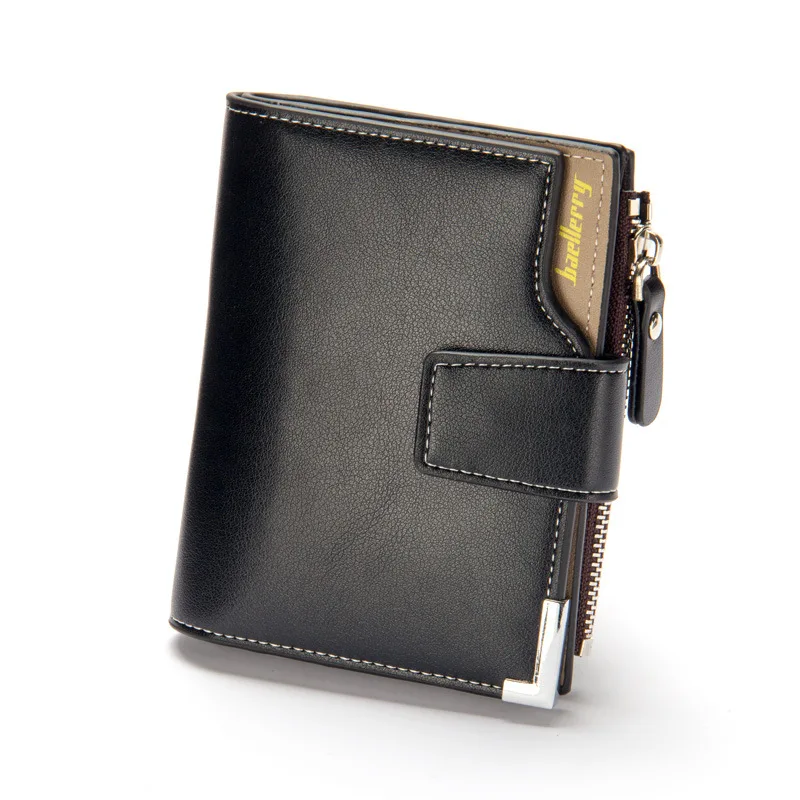 New Korean Casual Men's Wallet Short Vertical Locomotive British Casual Multi-function Card Bag Zipper Buckle Triangle Folding