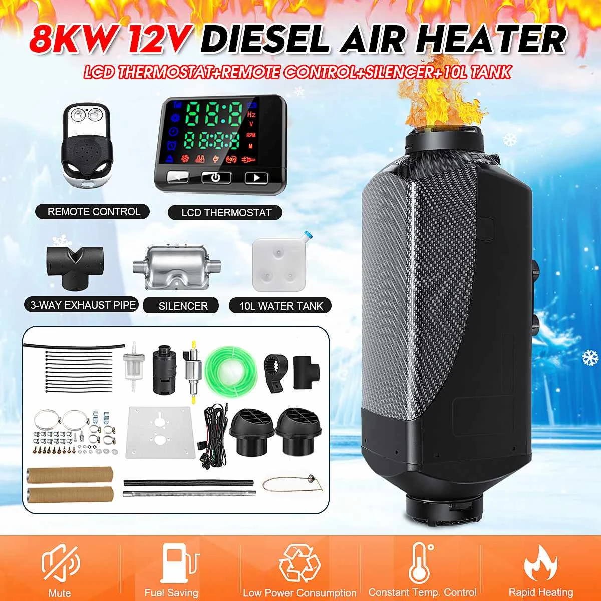 12V 8KW Air Diesel Heater LCD Thermostat Remote Control Car Truck Motorthome 12V 8KW Air Diesel Heater LCD Thermostat Remote Control Car Truck Motorthome