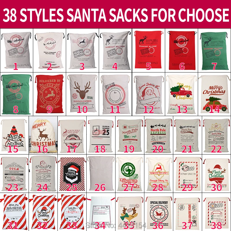 10pcs/lot Santa Sacks Canvas Candy Cane Bag Large Christmas Gift Bag