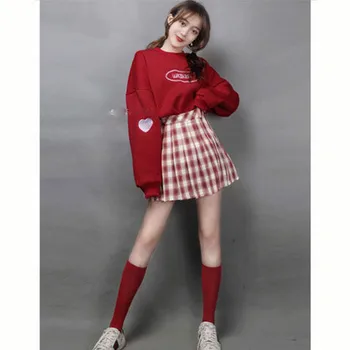 

long-sleeve tops and mini skirts clothes sets women two-piece suit sweet preppy clothe loose 2020 new spring two pieces set