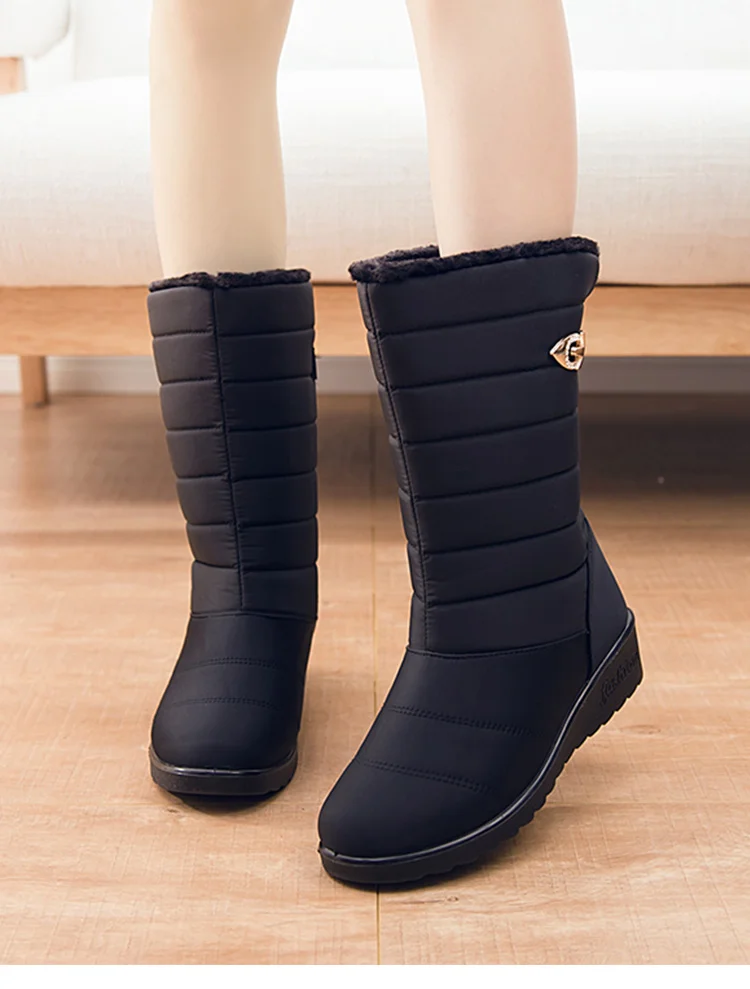 Women Boots Mid-Calf Winter Boots With Wedges Heels Botas Mujer Waterproof Snow Boots Women Winter Shoes