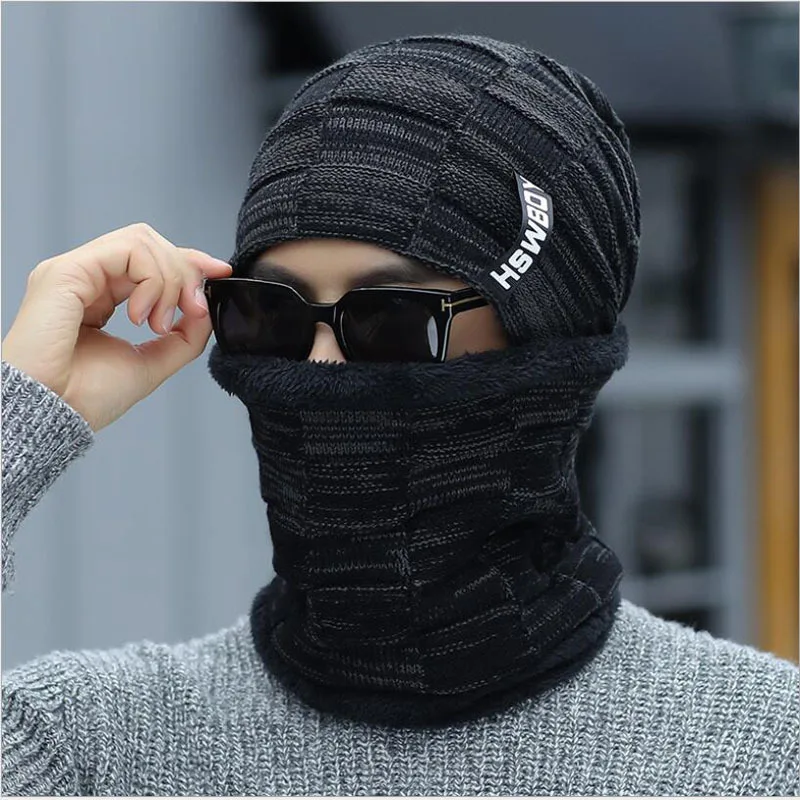 Новые зимние шапочки Skullies для женщин мужские шерстяные шарфы головные уборы, Балаклава маска Knitted шапка вязаная