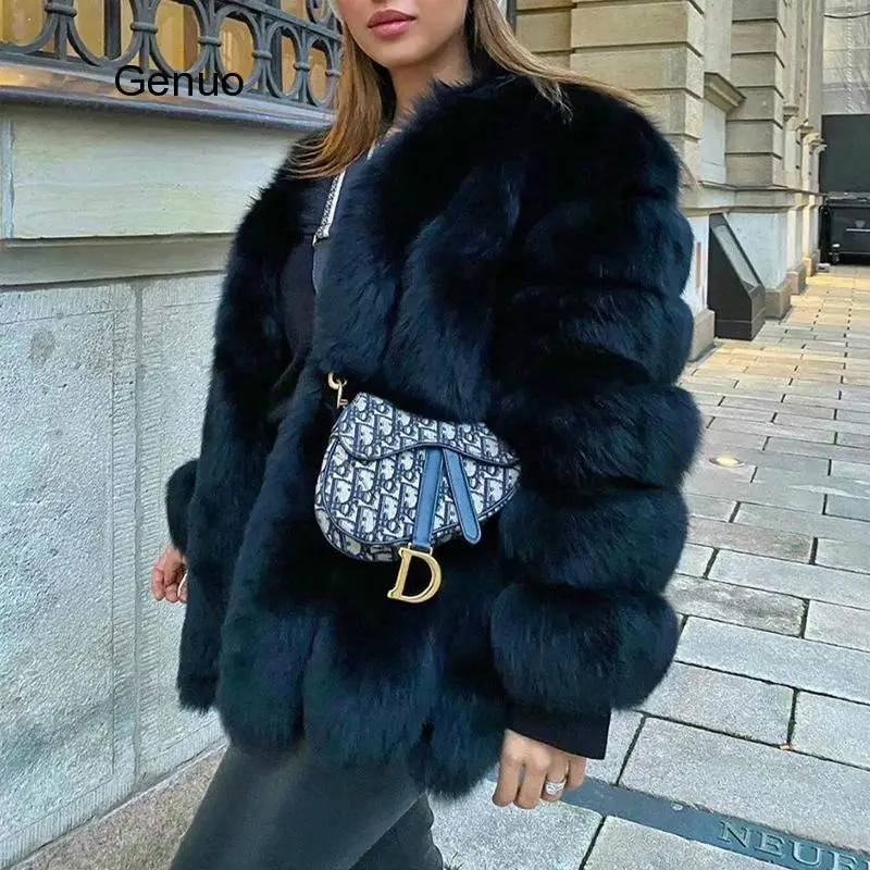 High Quality Fur Coat Women Clothes Faux Fox Fur Overcoat  Thicken Warm Long Coats Female New Autumn Winter Outwear