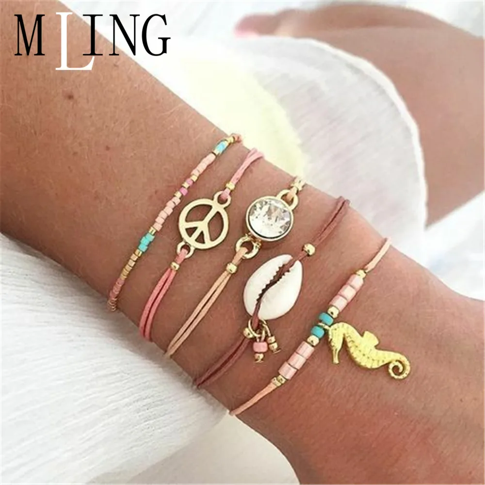 MLING 5 шт./компл. винтажная веревочная цепочка красочные бусины браслет богемный