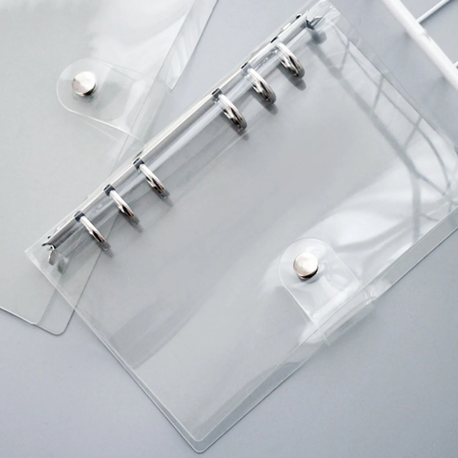 A7 Transparent Ring Binder 6 Round Soft PVC Loose Leaf Notebook Cover Folder Protector with Snap Button | Канцтовары для офиса и