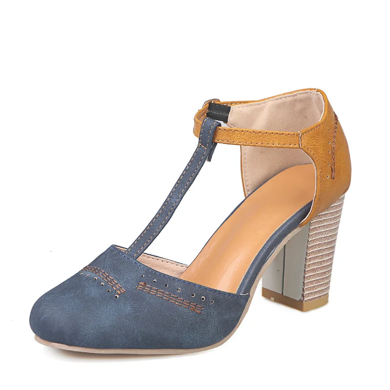 

Women Pumps High Square Heel Buckle Strap Ladies Summer Sandals Round Toe Luxury Wedges Platform Shoes for Women Designers