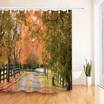 

Autumn Country Road Shower Curtain Set Bathroom Liner Waterproof Fabric Hook