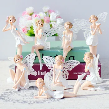 

White Angel Flying Flower Fairy Garden Miniature Figurines Ornaments For Kids Bedroom Birthday Gifts DIY Home Decor Accessories