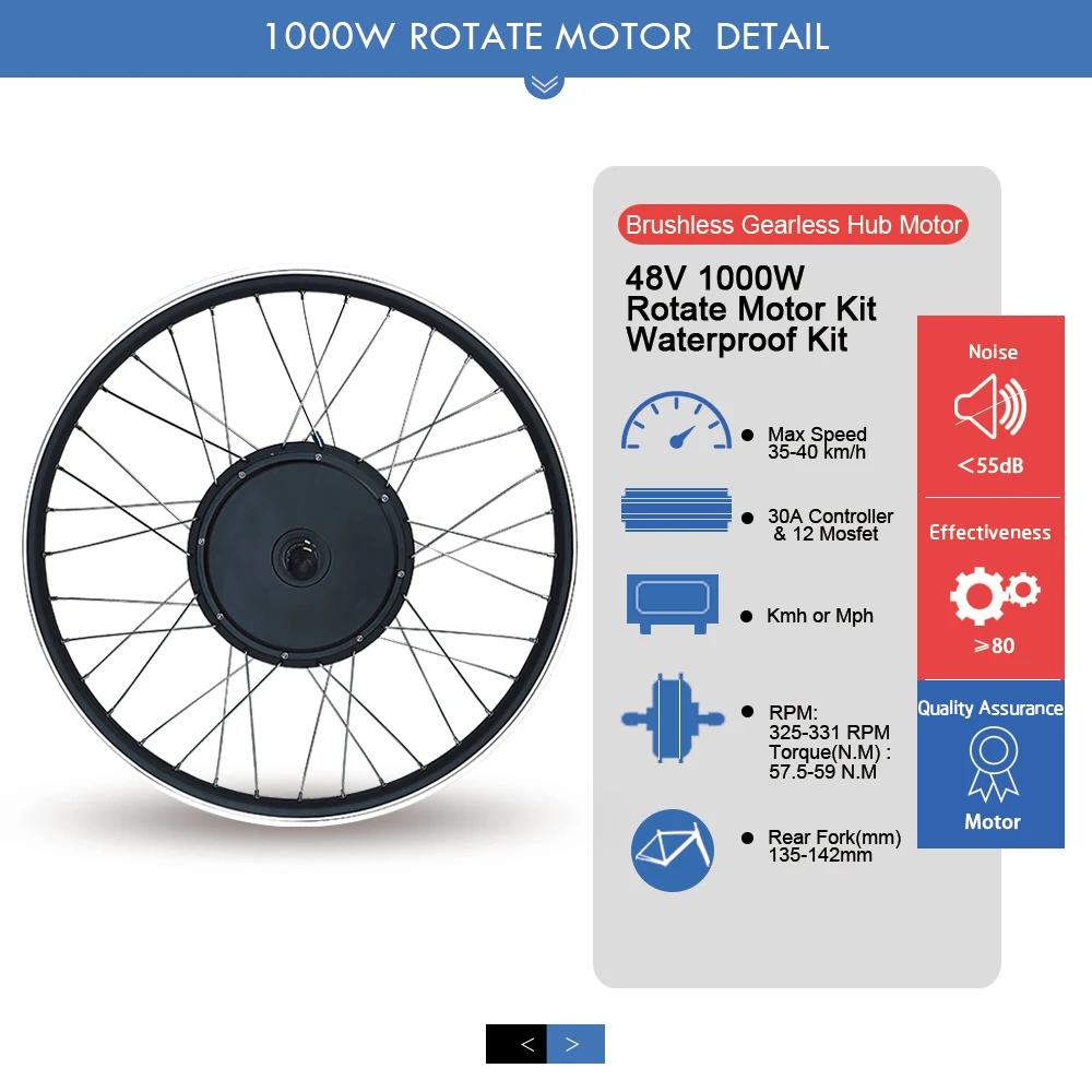 Electric Bicycle Conversion Kit 48V1000W Rear Rotate EBike Hub Motor Wheel With Waterproof Connector For eBike Conversion Kit