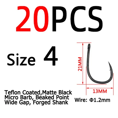 ICERIO 20pcs Straight Handle Beaked Point Wide Gap Carp Fishing Hook High Carbon Steel Matt Black Barbed Pop-up Rig Hooks 20pcs  Size 4