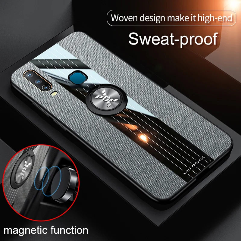 

Magnetic Finger Ring Case For Vivo Y17 2019 Case Woven Design Make It High-End Cover For Vivo Y17 V1902 Protective Back Cover