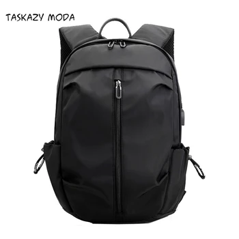 

New Simple Pure Color Nylon Waterproof Men's Travel Backpack USB Socket Leisure Light Fitness Bags Sports Bag Black Blue Gray