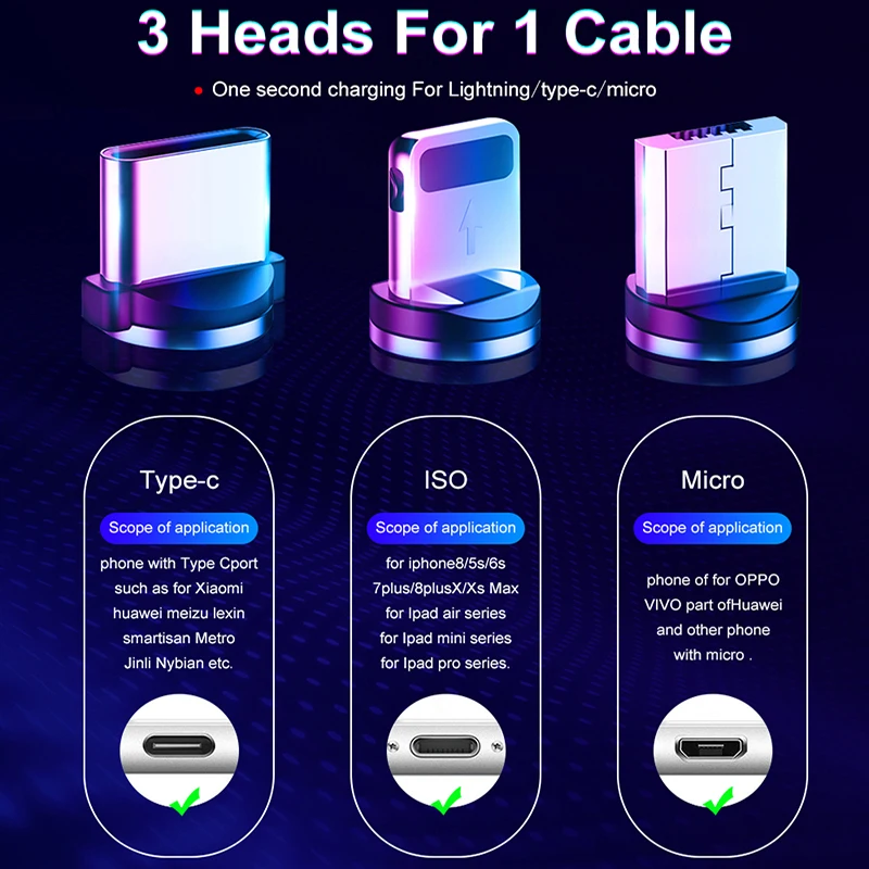 Магнитный зарядный кабель для быстрой зарядки Micro usb type-C кабель для iPhone samsung Xiaomi huawei tablet мобильный телефон Магнитный провод