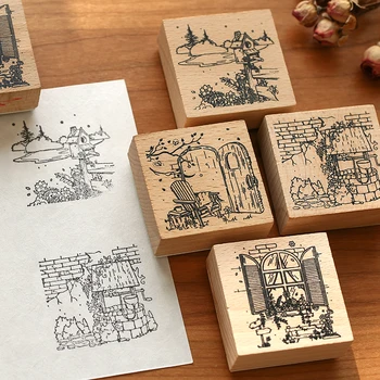 

Vintage Courtyard Pattern Wood Seal DIY Retro wooden rubber stamps for scrapbooking stationery scrapbooking Craft standard stamp