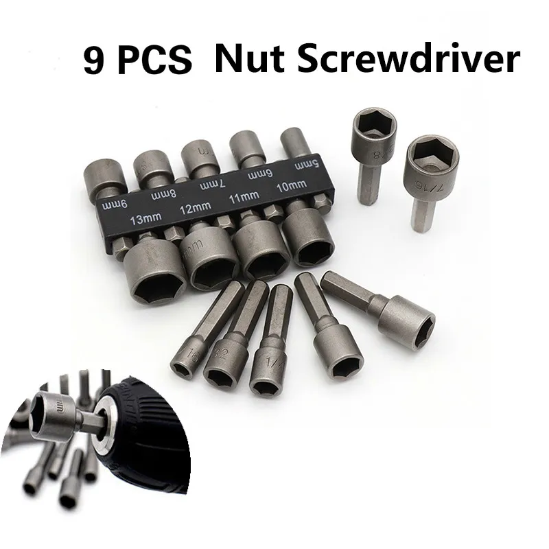 

9 Pieces / Set 5-13mm Nut Screwdriver Set Hexagon Socket Sleeve Nozzle Wrench Set Powerful Sleeve Drill Pow