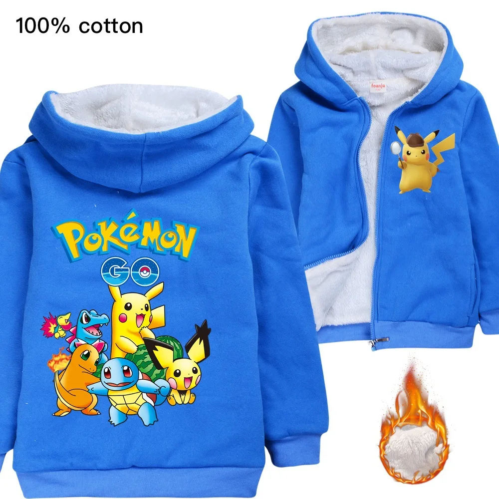 

6-14 Kids Sweatshirt Cotton Cartoon POKEMON GO Pikachu boys girls Cosplay Costumes Long sleeve hoodies T-shirt Hooded Clothes