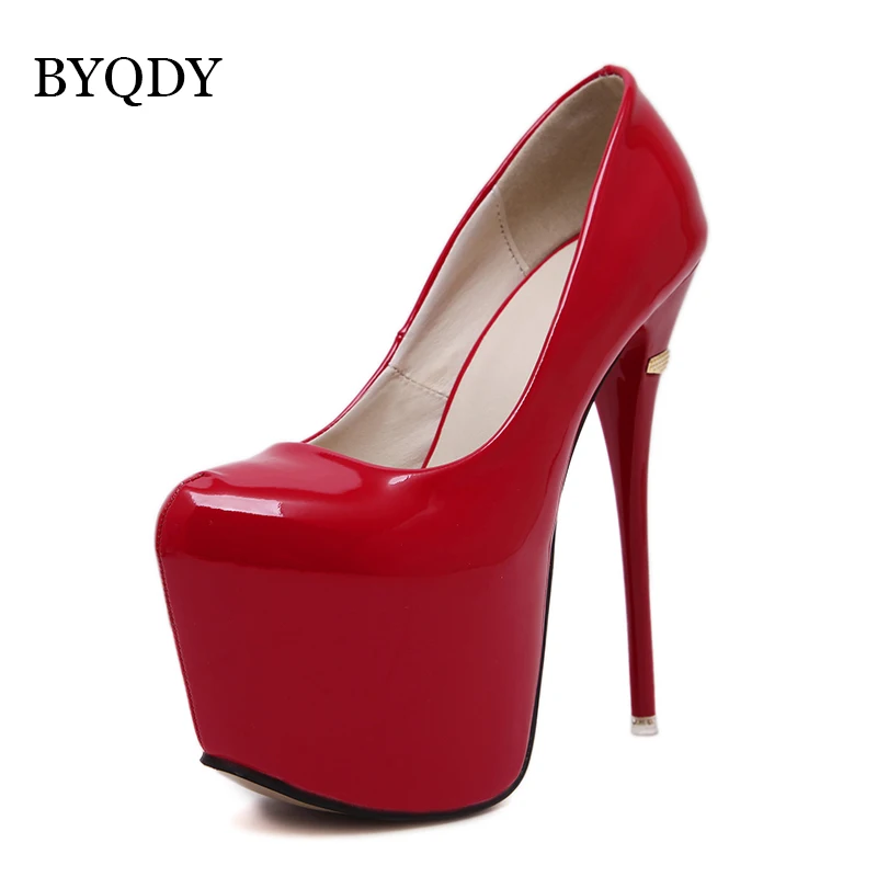 BYQDY/пикантные туфли-лодочки на платформе женские ультра высокие каблуки-шпильки 16 см обувь с круглым носком, с блестками, вечерние, красные свадебные туфли