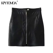 Винтажная стильная женская мини-юбка из искусственной кожи, модные женские юбки на молнии с карманами, повседневные женские юбки Faldas Mujer